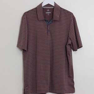 Adidas Golf Polo Men Large Red Gray Striped Short Sleeve